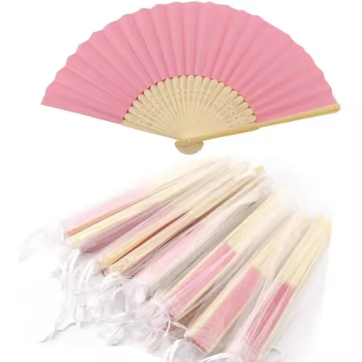 Abanico de Tela Abanico Decoración plegable Bambú Ventilador Banquete de Boda Regalo del favor del Partido con El Bolso del organza (Rosa, 10 piezas) - 1