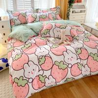 Funda De Edredón Y 2 Almohadillas Reversibles Con Patrón De Rabo De Conejo Fresa Y Flor Morada Estilo Moderno Para Cama De 1.5m/1.8m/2.0m/2.2m Conjunto De Ropa De Cama Cómoda Y De Venta Caliente - details 1