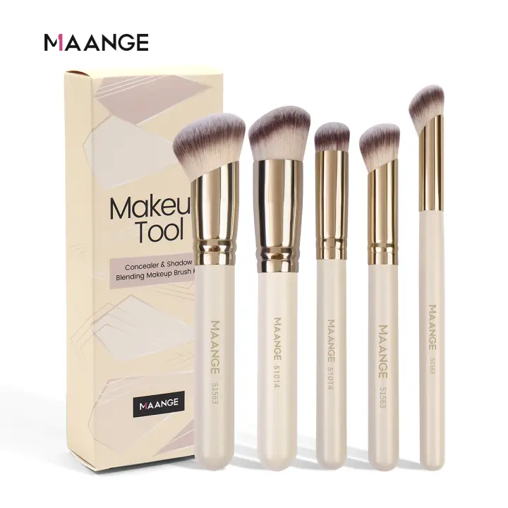 MAANGE 5 Pcs Cepillos De Maquillaje Brocha De Polvo Brocha De Rubor Brocha De Fundamento Brocha De Contorno Portátil Para Viajes Regalo De San Valentín - 1