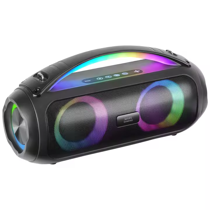 Mars Gaming MS-PULSE, Altavoz Bluetooth Portátil 50W RMS, Iluminación RGB, 2 Drivers Activos 93mm + 2 Drivers Pasivos Ultra-Bass, Función Manos Libres, USB/MicroSD/AUX/FM, Asa y Correa, Altavoz Gaming en Negro o Blanco - 1