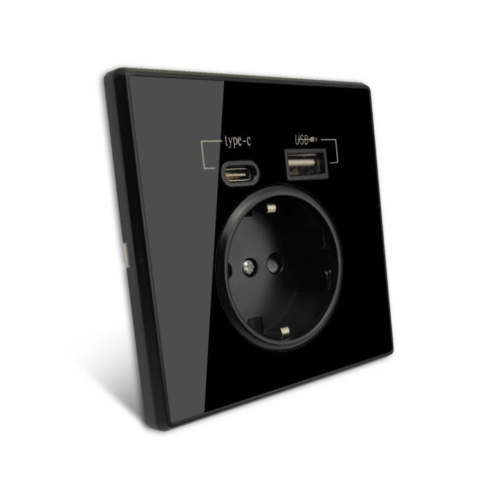 Panel De Espejo De Acrílico Cristal Negro Con USB Cargador 5V 2100mA Soporte Para Teléfono Compatible Con EU Russia Spain French Socket Tipo-C