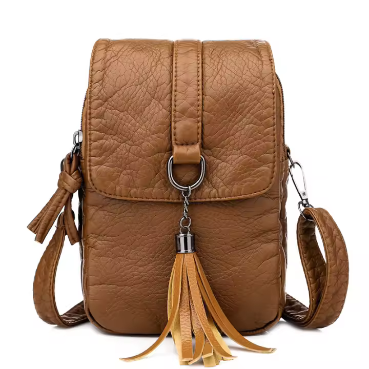 Bolso De Hombro De Cuero PU Con Borla Moda Para Mujer Bolsa Bandolera Casual Con Bolsillo Para Teléfono Móvil - 1