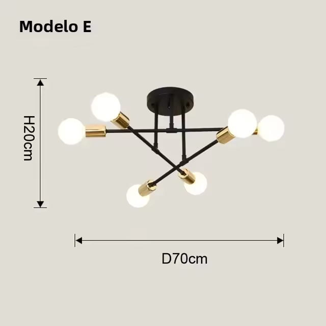 Lámpara De Techo Vintage Pendente Con Base E27 De 6 Cabezas En Negro/Blanco/Oro Para Sala De Estar Moderna Y Sencilla LED - 1