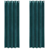 Cortinas Opacas vidaXL con Ojales 2 pcs Verde Oscuro de Terciopelo - details 1