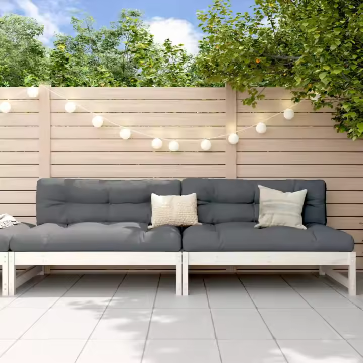 Sofás central de Jardín 2 piezas Blanco 120x80cm Pino Macizo - 1