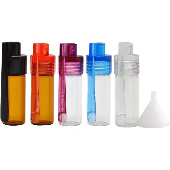 6 Pcs Snorting Kit, Waterproof Small Glass Bottle Snuff Kit Pocket Vial Bullet Vial Snuff Bullet Vials Small Funnel - 1