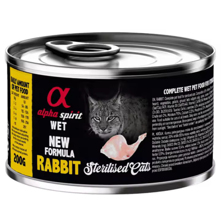 Alpha Spirit Alimento Húmedo para Gatos Esterilizados sabor Conejo – Latas de 100 g y 200 g | 100% Natural y Sin Cereales - 1