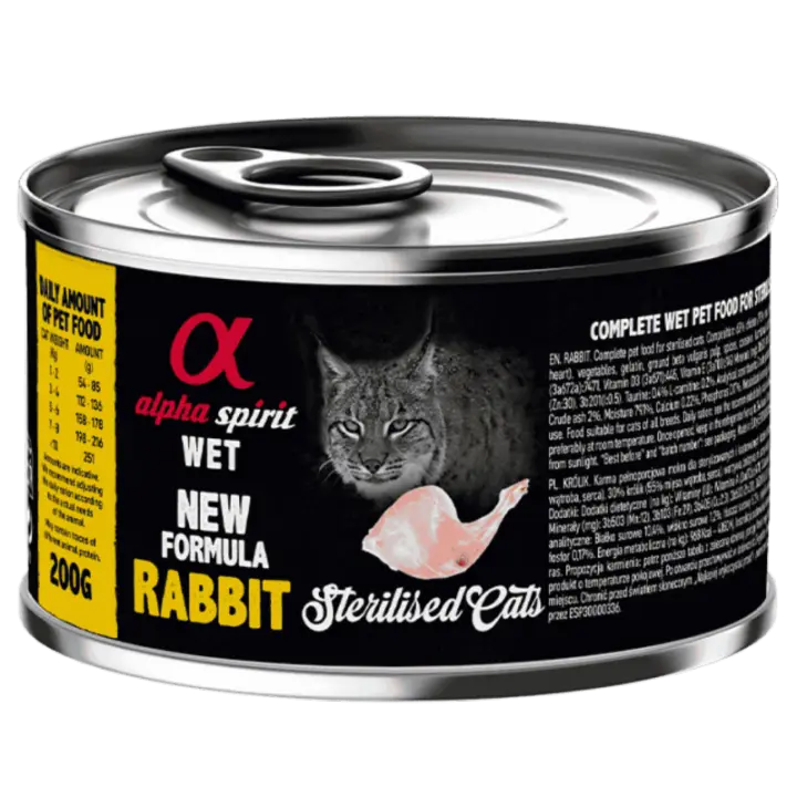 Alpha Spirit Alimento Húmedo para Gatos Esterilizados sabor Conejo – Latas de 100 g y 200 g | 100% Natural y Sin Cereales - 1
