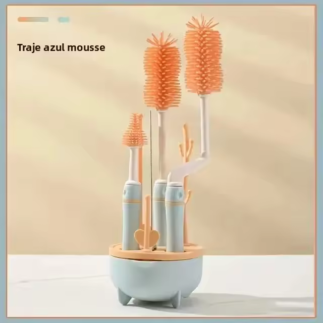 Set De Cepillos De Botella De Silicona Para Bebés 4 Piezas Con Mango Largo Y Rotación 360 Grados Limpieza Profunda Para Botellas De Alimentos Para Bebés - 1
