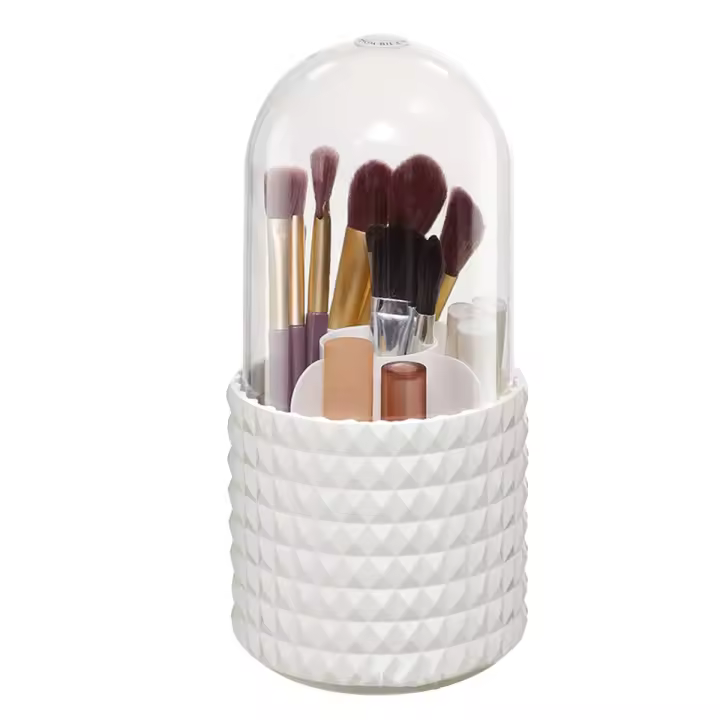 Soporte para Brocha de maquillaje, prevención de Polvo, giratorio de 360 Grados, Gran capacidad, 5 compartimientos, Caja de almacenamiento para maquillaje para el hogar, type Cuadros - 1