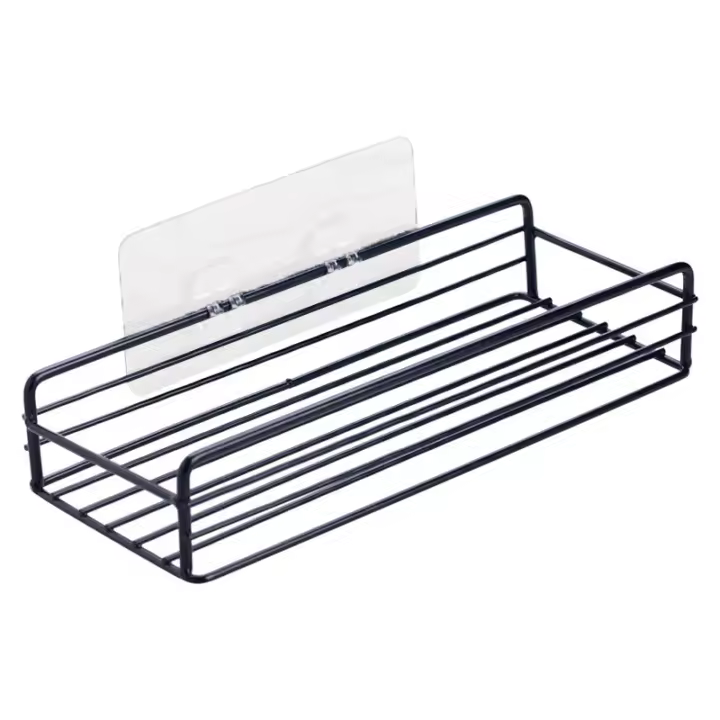 Estante De Almacenamiento Para Baño Y Cocina Organizador Negro Estante De Esquina Sin Perforar Hecho De Hierro Para Ducha - 1