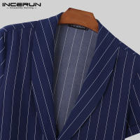 Camisa De Verano Para Hombre INCERUN Moda Corta Cuello V Casual Striped Top Para Calle Ropa Unisex Botones Talla S-5XL - details 10