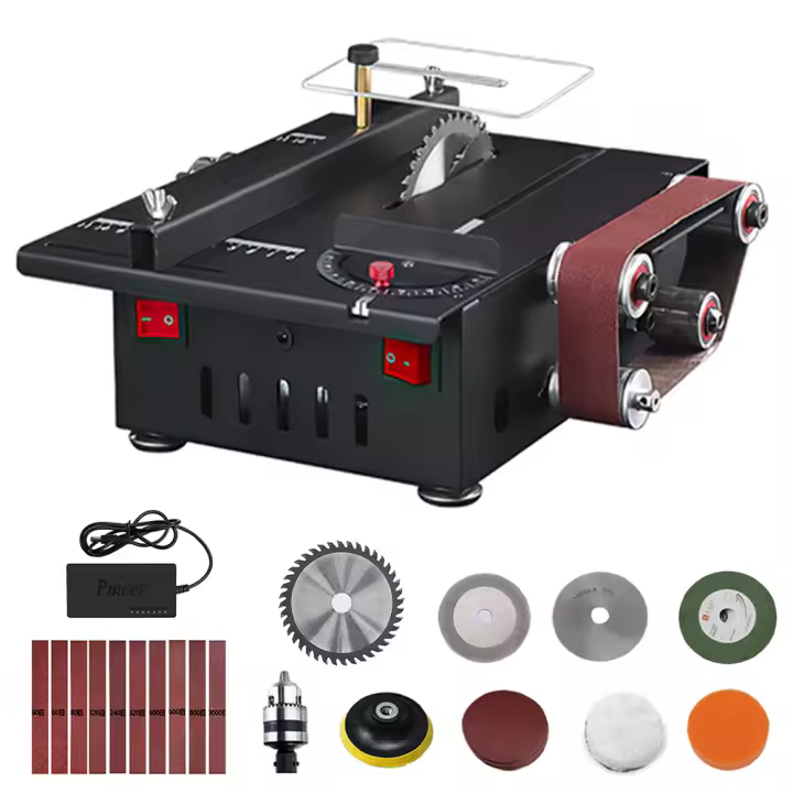 Kit de lijadora de correa de sierra de Mesa 2 en 1 de 150W, sierra Circular de Banco de velocidad Variable, 30mm de profundidad, rectificadora de mesa DIY, máquina de corte de lijado - 1