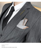 Traje De Tres Piezas Para Hombre (blazer+ Chaleco + Pantalones) Estilo Casual Elegante Con Rayas Adaptado a Todas Las Estaciones Vestimenta Adecuada Para Bodas Y Negocios - details 10