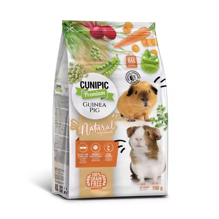 Alimento Premium para Cobaya Cunipic Pienso 100% Natural para Cobayas, Completo y Equilibrado | Libre de Cereales + Fuente de Minerales, Vitaminas y Ácidos Grasos | Saco 700 g - 1