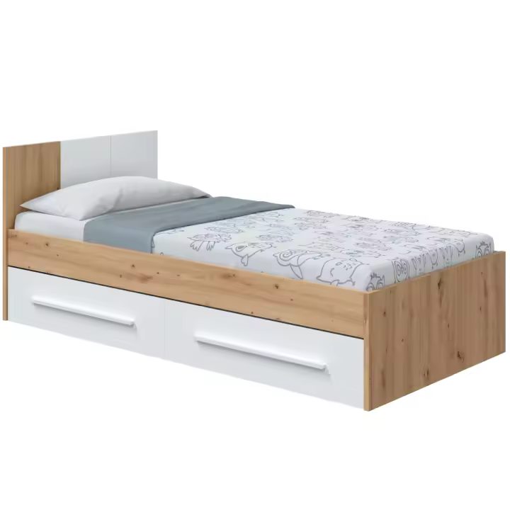 Miroytengo Cama Juvenil Noa con Cabecero Color Roble Nodi y Blanco Artik Estilo Nórdico - 1