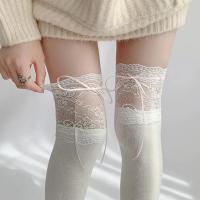 Calcetines Largos De Pies Nuevos Con Lazo De Encaje Tejidos Para Otoño E Invierno Calentadores De Piernas Gruesos De Color Blanco Y Negro Lolita Lindos Calcetines over the Knee Para Mujer - details 0