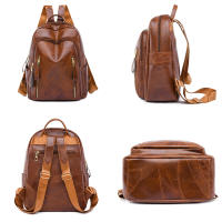 Mochila De Cuero Para Mujer 2024 Lujo Casual Vintage Con Bolsillos Internos Y Externos Cierre De Cremallera Bolsa Escolar Para Niñas - details 9