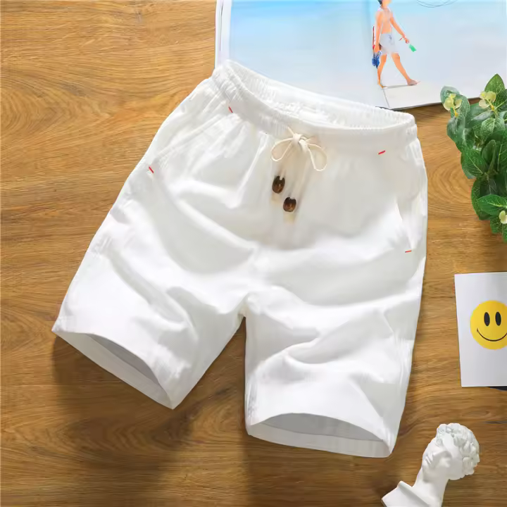 Shorts De Verano Para Hombres Cintura Elástica Color Sólido Ajuste Suave Ropa Casual Transpirable Pantalones De Casa De Algodón Puro - 1