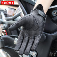 SUOMY Guantes De Motocicleta Retro Marrón De Cuero Real Para Verano Guantes De Café Racer Con Perforación Y Toque De Pantalla Para Scooter - details 12