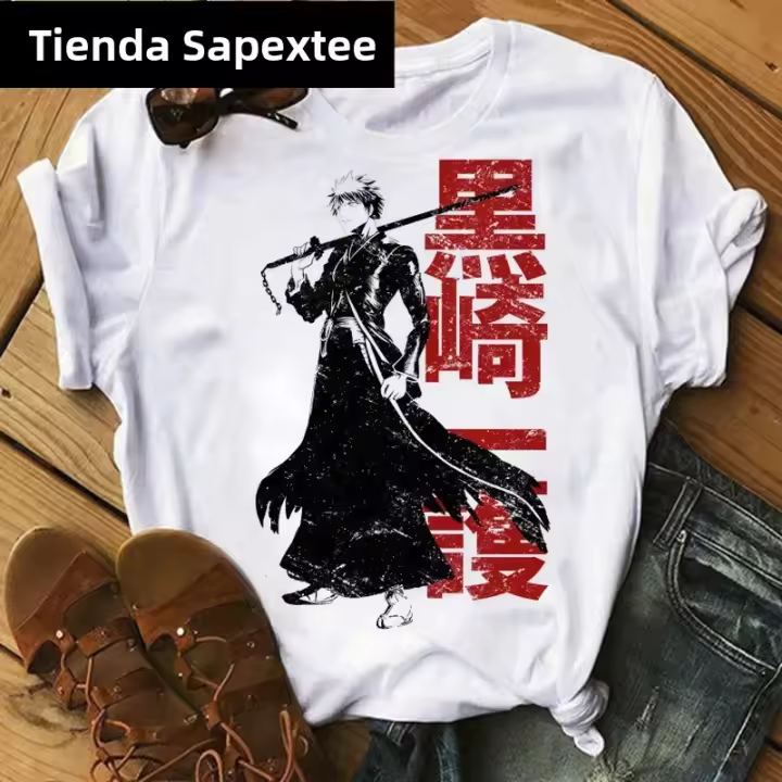 Camiseta Kawaii De Anime Japonés Bleach Con Graficos De Kurosaki Ichigo Y Zaraki Kenpachi Harajuku Para Mujer Camiseta De Algodón Y Poliéster Con Estampado De Dibujos Animados - 1