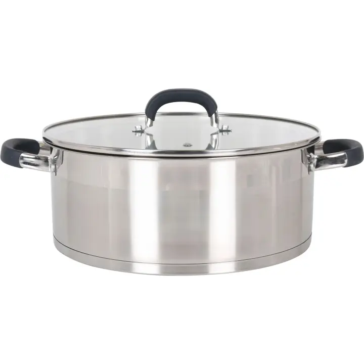 Quttin - Cacerola Acero Inoxidable 28cm/6.7L Tapa Heleom - Apta Inducción - Alta Durabilidad y Resistencia - Diseño Ergonómico - Compatible con Todas las Cocinas - 1