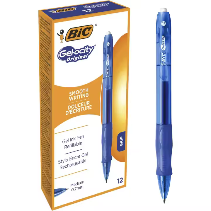 BIC Gel-ocity Original Bolígrafo de Gel Retráctil de Punta Media 0,7mm Azul (Caja de 12 Uds.) - 1