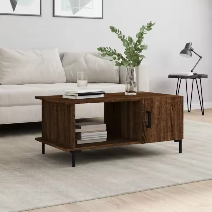 vidaXL Mesa de centro madera contrachapada roble marrón 90x50x40 cm - 1