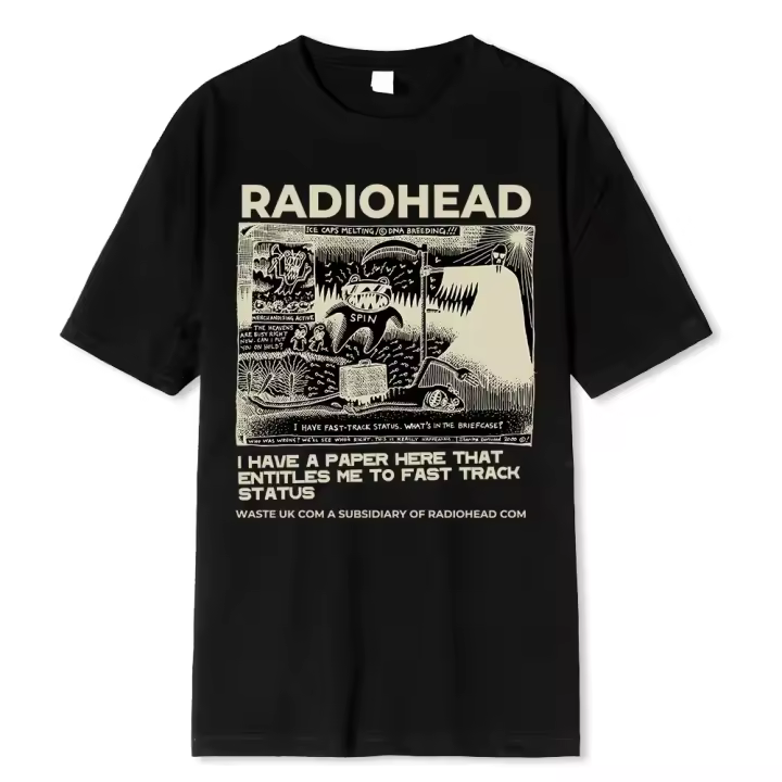 Camiseta Radiohead Unisex Oversized Casual Harajuku Vintage O-Neck Para Hombres Y Mujeres Talla Grande Ropa De Calle Transpirable Ligera Secado Rápido Protección Solar Sostenible Sin Pliegues - 1
