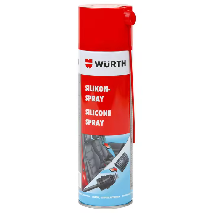 Würth Spray de silicona 500 ml Protege, cuida y aísla de forma duradera con buen efecto deslizante en piezas de plástico, goma y metal en el interior y exterior del vehículo - 1