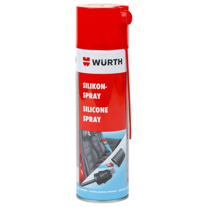 Würth Spray de silicona 500 ml Protege, cuida y aísla de forma duradera con buen efecto deslizante en piezas de plástico, goma y metal en el interior y exterior del vehículo - 1