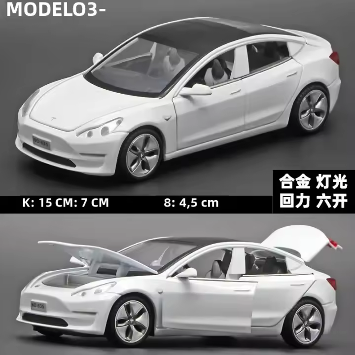 Modelo De Coche Tesla Modelo 3 a Escala 1:32 De Aleación Y Metal Con Sonido Y Luz Regalo Para Niños Colección E126 - 1