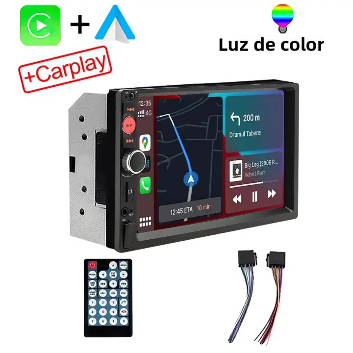 Reproductor Multimedia Para Coche Universal 2 Din Pantalla Táctil De 7 Pulgadas Con Carplay Android Auto Cámara Trasera Soporte Para Control Del Volante - 1