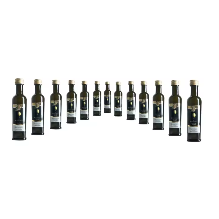 40 BOTELLAS DE CRISTAL DE 100ML (0,1L) - ACEITE DE OLIVA VIRGEN EXTRA EXCLUSIVO - PRODUCCION LIMITADA - EXTRACCION EN FRIO - MONOPARENTAL 100% ARBEQUINA  - La Hermedaña - 1