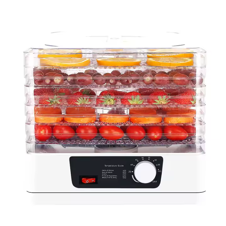 Deshidratador de frutas, máquina deshidratadora de alimentos, 5 bandejas apilables de acero inoxidable, secador de carne seca con secado por aire caliente de 110 V, conservador de alimentos eléctrico para frutas y verduras (blanco) - 1