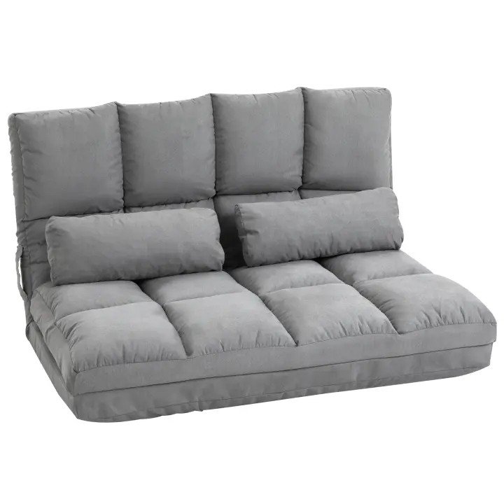 Silla de suelo 2 en 1 Silla de suelo y Cama con respaldo, regular en 3 posiciones, juguete de asiento de terciopelo gris y Maple, 102x73x60cm - 1