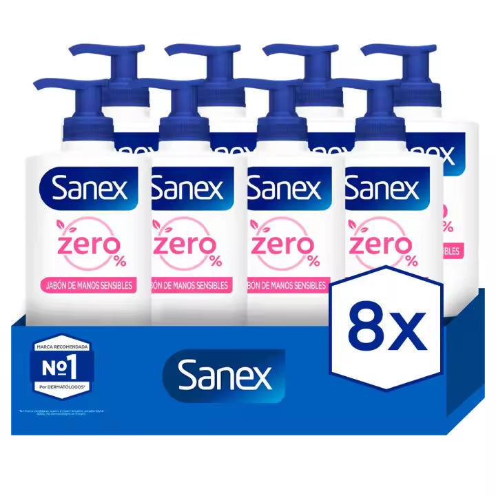 Jabón líquido de manos Sanex Zero% Sensitive 250ml Pack de 8 - 1