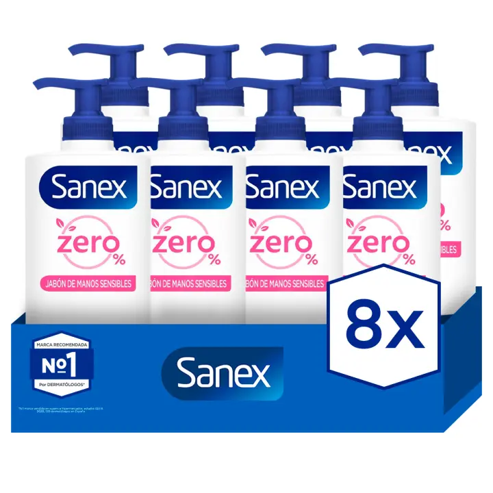 Jabón líquido de manos Sanex Zero% Sensitive 250ml Pack de 8 - 1