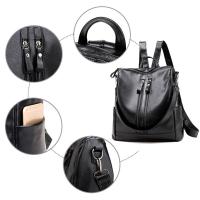 Mochila De Cuero Suave Para Mujer Negro Capacidad Grande Múltiple Casual Colegial Viaje Bolsa De Hombro Multifuncional - details 4