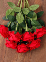 12 Flores Artificiales de Rosas Rojas de Seda with Tallo Largo, Flores Artificiales Ramo de Rosas Falsas para Bodas Despedidas de Soltera Hogar Jardín Centros de Mesa Decoración - details 3
