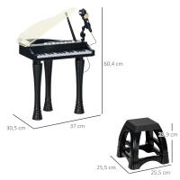 AIYAPLAY Piano Electrónico Infantil de 32 Teclas Juego de Piano con Micrófono Taburete Luces 22 Canciones 4 Sonidos Patas Desmontables y Volumen Ajustable 37x30,5x60,4 cm Negro - details 2