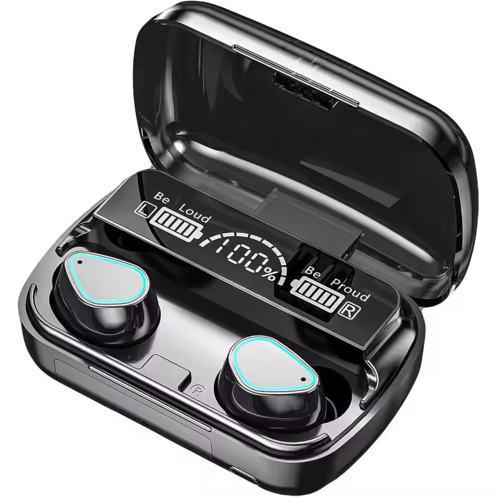 Auriculares inalámbricos, auriculares inalámbricos, estéreo de alta fidelidad, graves profundos, Bluetooth 5.3, control táctil, reducción de ruido, mini auriculares con micrófono, auriculares internos, pantalla LED con protección de agua IP7 - 1
