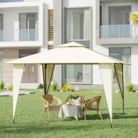 Outsunny Cenador de Jardín 3,45x3,45 m Carpa con Doble Techo y 8 Orificios de Drenaje Marco Metálico para Celebraciones Fiestas Bodas Exteriores Beige - details 1