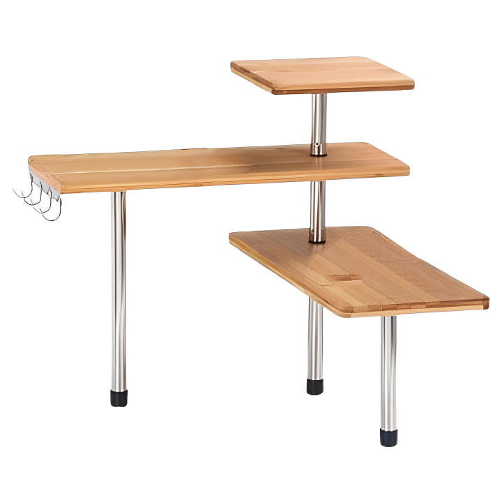 LILI HOME 🔹 Estantería de Esquina de 3 Niveles 🔹 📏 Dimensiones: 📐 Altura total: 39 cm 📐 Largo máximo: 43 cm 📐 Ancho de los estantes: 18 cm. ✔ Material resistente y elegante: Superficies de madera con acabado natural y estructura d