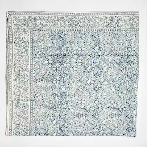 Mantel artesanal block print de 100% algodón azul 140 x 220 cm - Hecho a mano en India - Estilo bohemio  de la marca Origen - 1