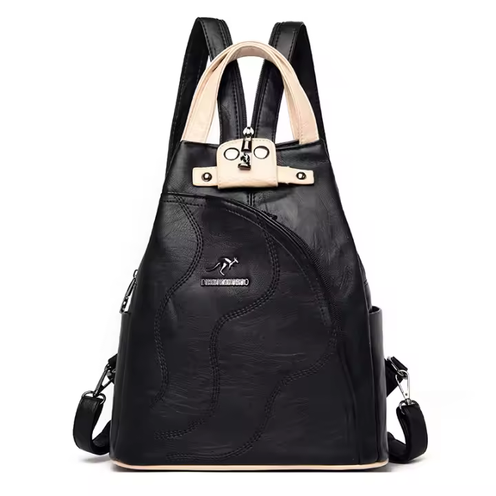 Mochila De Cuero Para Mujer Bolsa De Pecho Con Cierre De Cremallera Bolso De Viaje Para Niñas Mochila Escolar Con Múltiples Bolsillos Y Correa Desmontable - 1