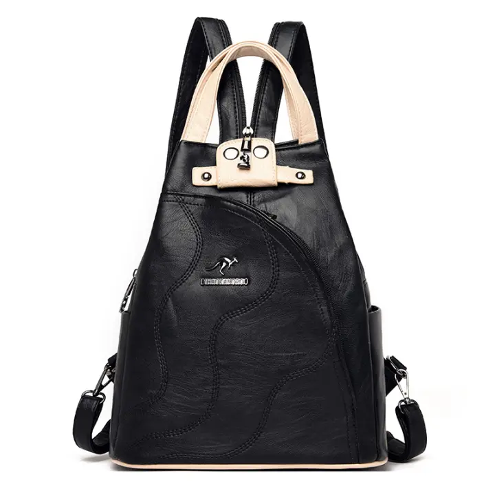 Mochila De Cuero Para Mujer Bolsa De Pecho Con Cierre De Cremallera Bolso De Viaje Para Niñas Mochila Escolar Con Múltiples Bolsillos Y Correa Desmontable - 1
