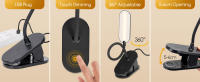 Aigostar Luz de lectura, Lámpara lectura LED con clip y brazo flexible ajustable en 360°, luz de cama con clip y cable, 3 modos de brillo, protección ocular, 4000 K para la lectura, el trabajo,Negro - details 2
