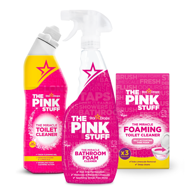 Stardrops the pink stuff bath pack – toilet cleansing foam 3x100g + toilet gel 750ml + bath spray 850ml |   Elimination of limescale, stains and odors |   Vegan and effective