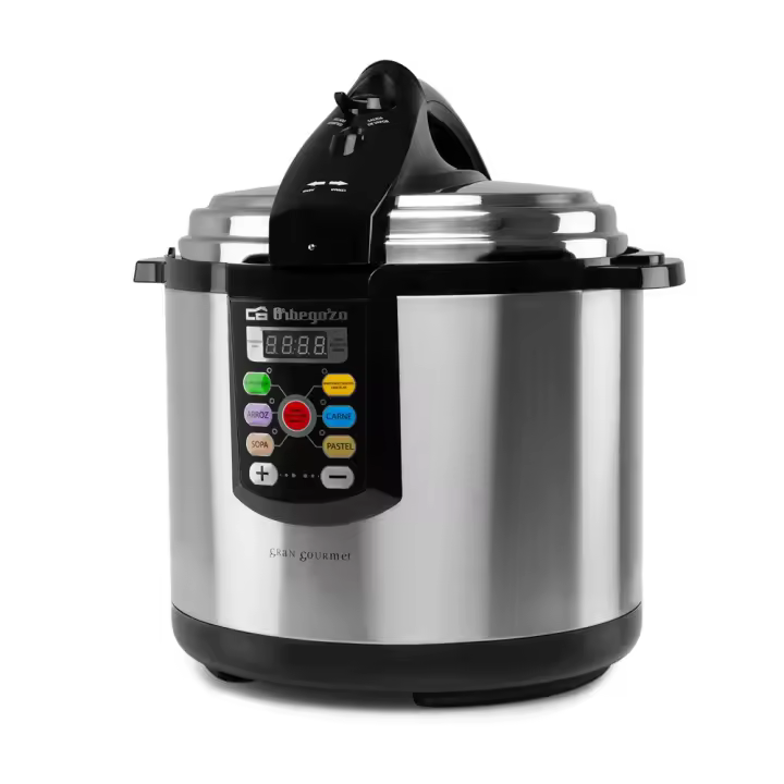 Orbegozo olla eléctrica a presión HPE 6075, 6 litros de capacidad, recipiente antiadherente, menús de cocción preconfigurados, cuchara y medidor, 1000 W - 1